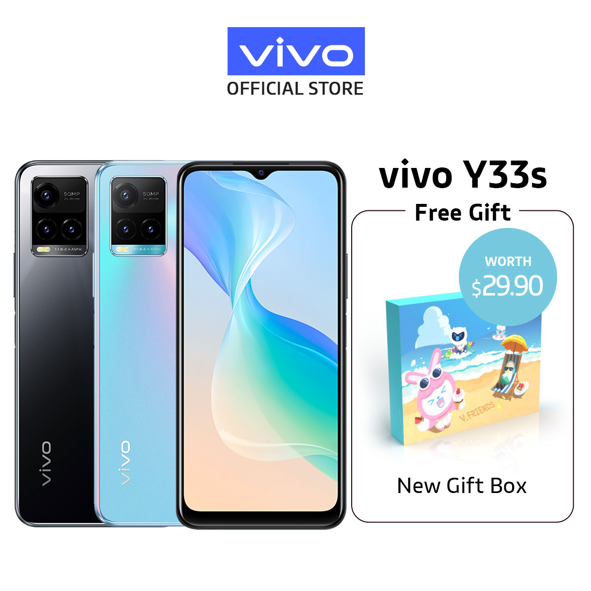 vivo Y33s [8GB+4gb/128GB] 50MP Triple Camera/ 8.0mm Trendy Slim Design/ 5000mAh+ Fast Charge【2 YEARS WARRANTY】