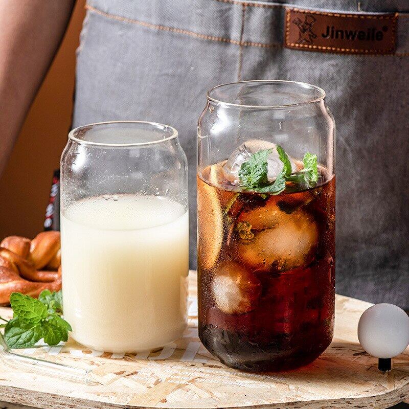 420/600ML 2-6PCS Transparent Glass Cup With Lid Straw Bubble Tea Cup Juice Coffee Beer Can Milk Mocha Breakfast Mug Drinkware
